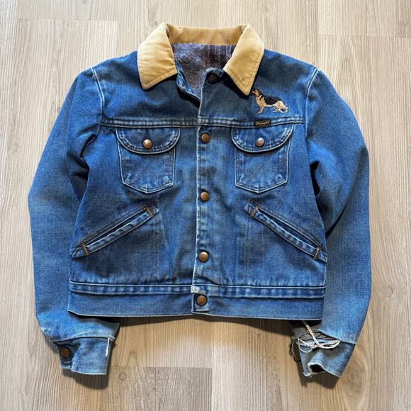 Youth Kids Vintage 80's Wrangler Blanket Lined Denim Jean Trucker Jacket Sz M